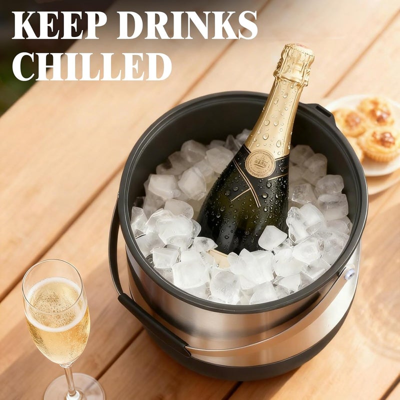 Five Home 7QT/6.8L Large Insulated Ice Bucket for Parties, Double-Wall Beverage Bucket with Scoop & Lid,Keeps Champagne, Wine, Beer Chill for Parties (Black) - Image 4